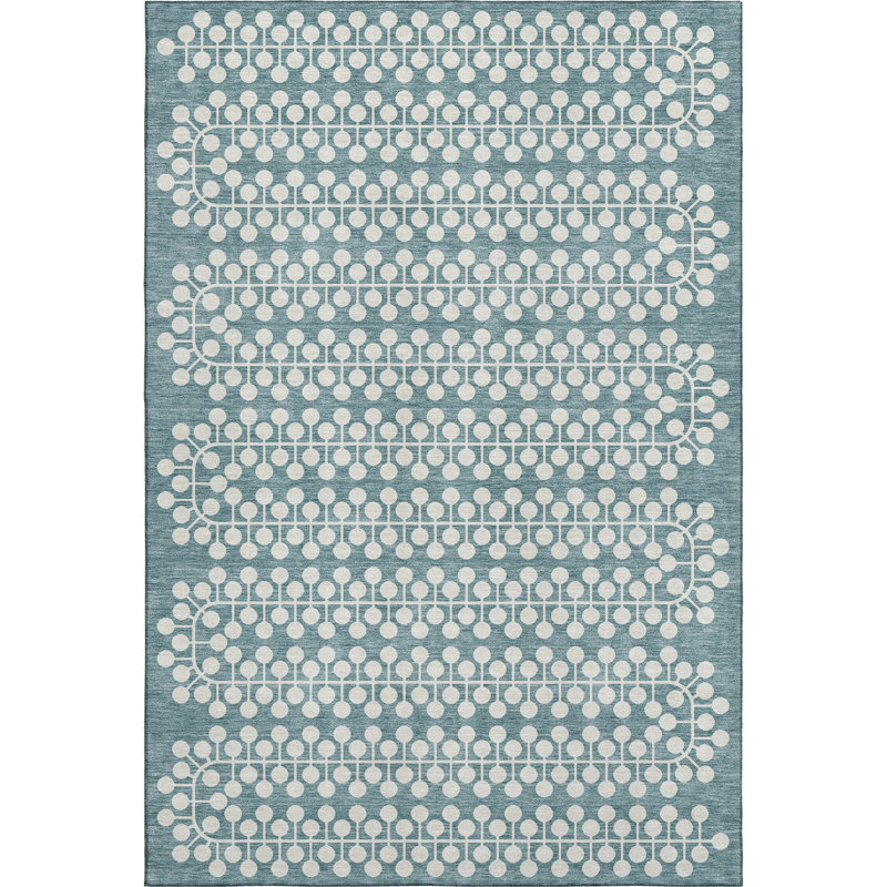 Premium Machine Washable Mayfield AMF2247 Geometric Rug, Teal, 5' x 7'6"