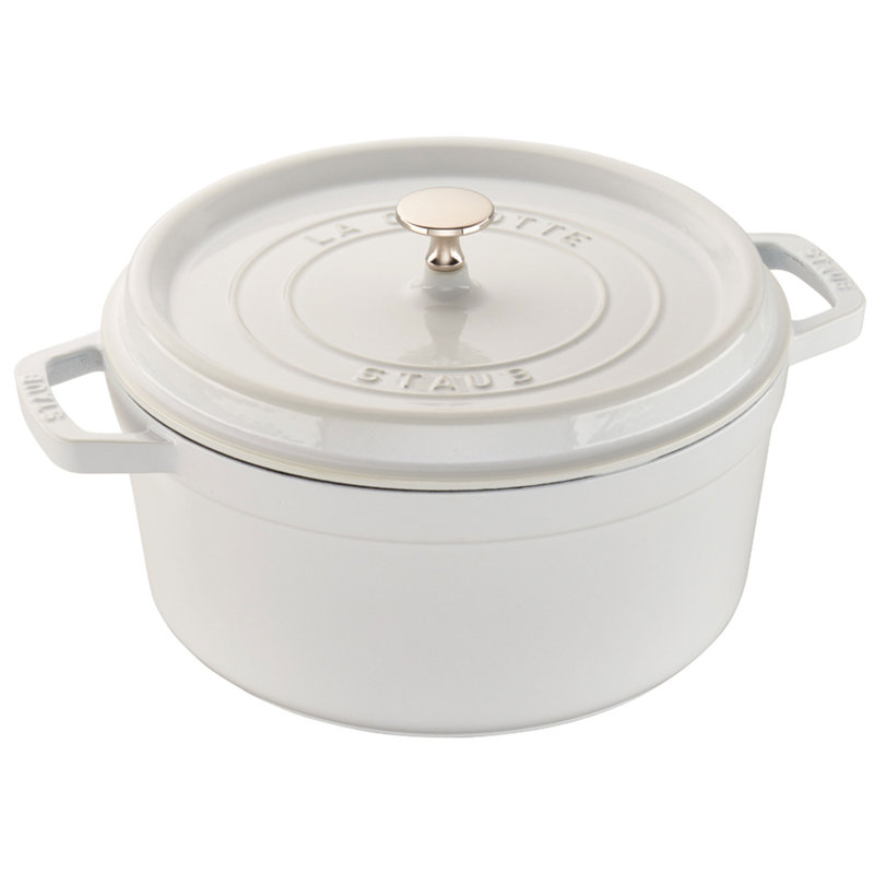 La Cocotte Cast Iron Round Cocotte, 5.5 quarts, White
