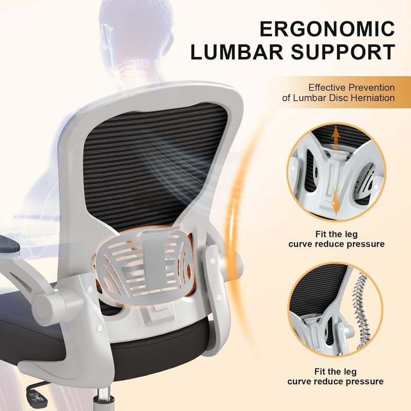 Office Chair, Ergonomic Desk Chairs 330LBS Capacity High Back Mesh Computer Chair With Flip-Up Armrests, Comfy Work With Adjustable Lumbar Support, Rolling Swivel Executive Task Chair