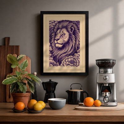 Lion in Clouds Japandi - Framed Print