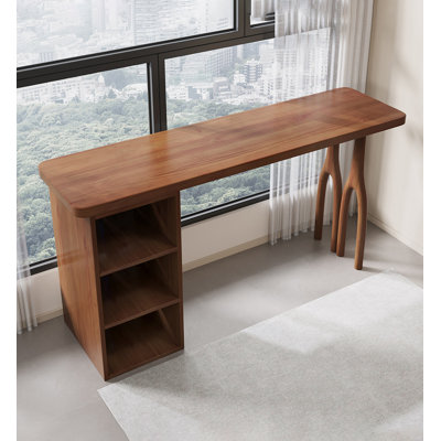 Minimalist Wood Bar Table With Multi Tier Open Storage