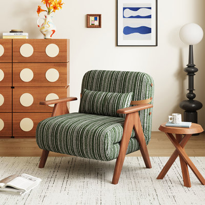 Méridienne escamotable avec accoudoirs en bois de frêne brun Mid-Century