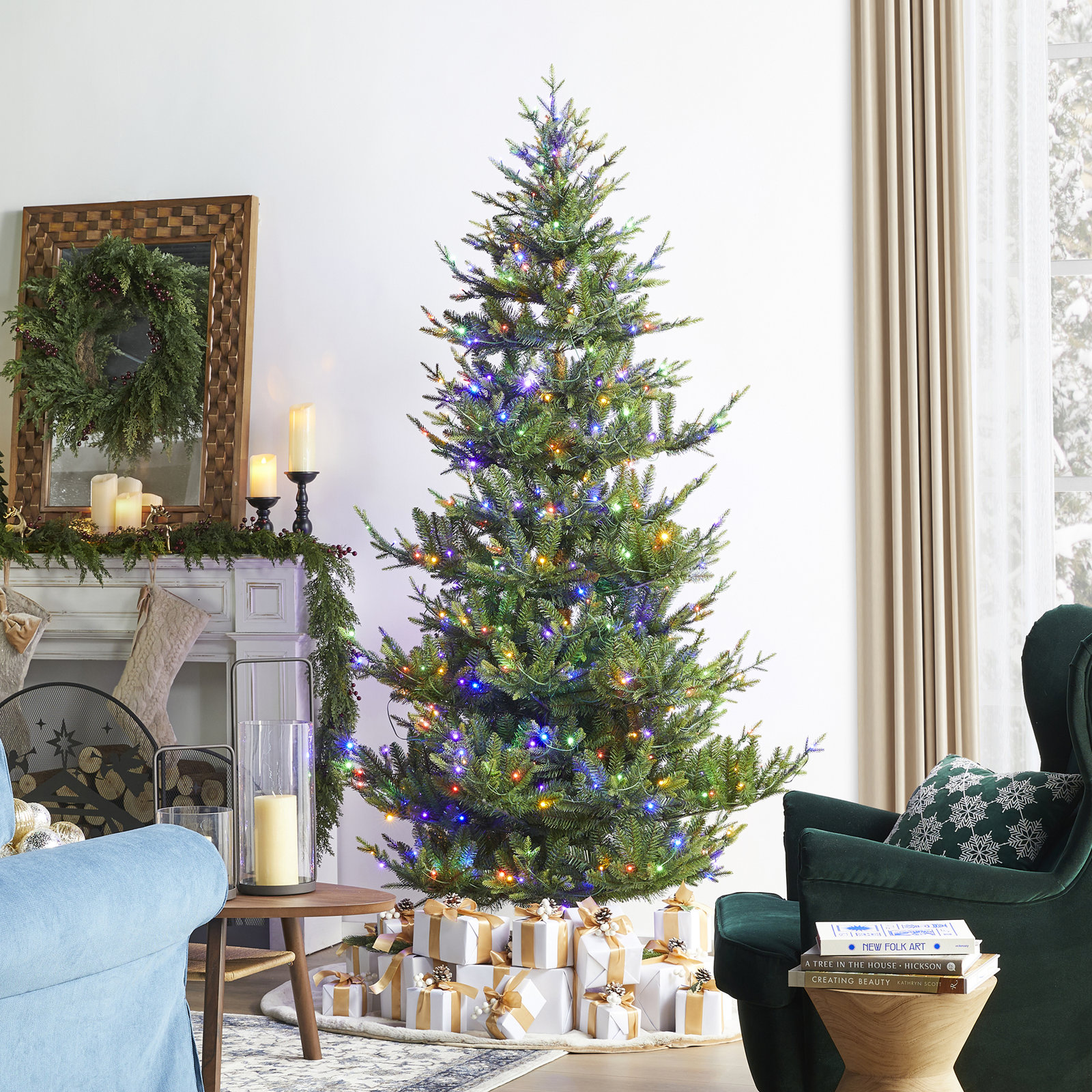 Mcdaniel Slim Flocked Pre-Lit Fir Christmas Tree, 7.5'