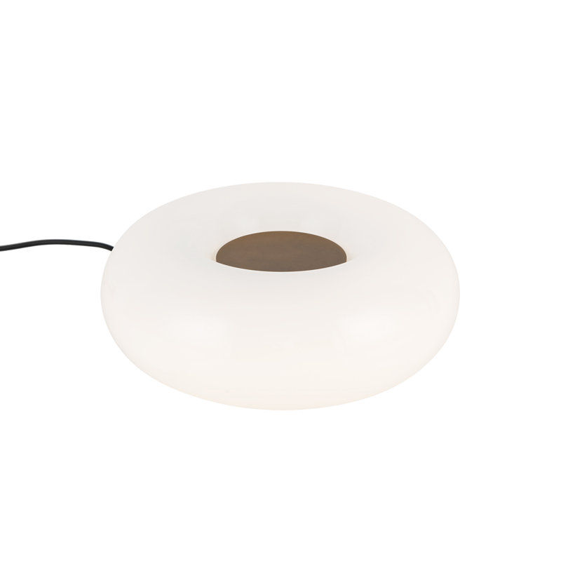 Lampe de table DEL en verre opale 8 po Nimbus, Laiton rétro