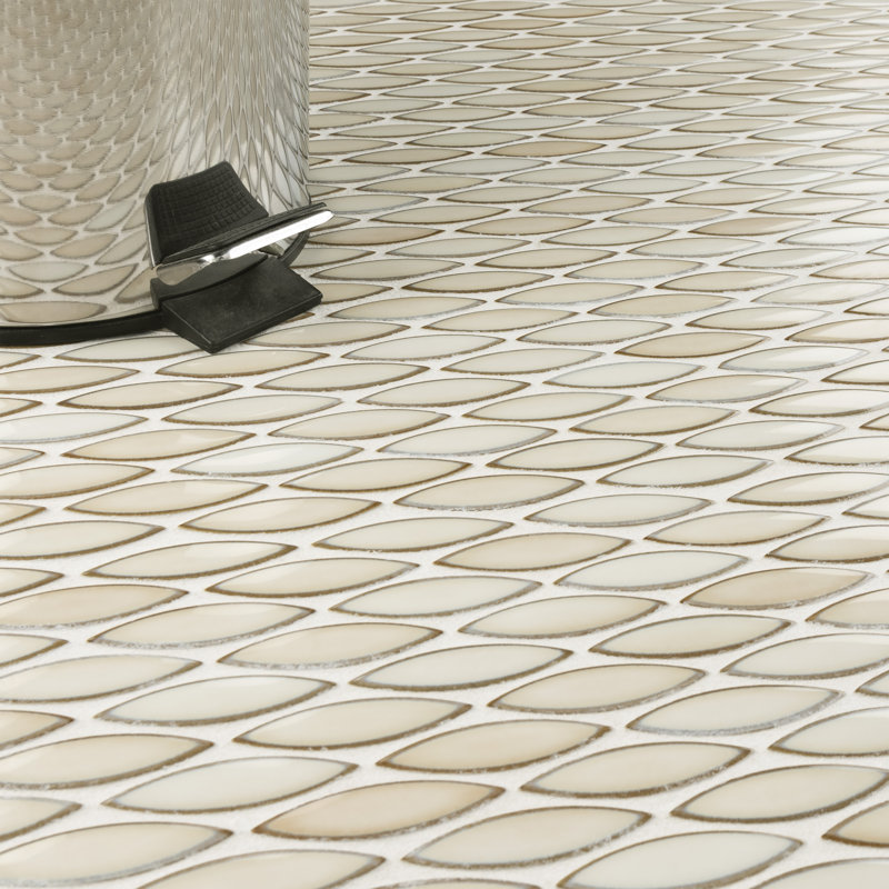 Pescado 1" x 2" Porcelain Novelty Mosaic Wall & Floor Tile, Glossy Cream/Beige