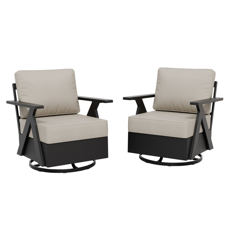 Ensemble de 2 fauteuils club pivotants en aluminium pour l'extérieur avec coussins, Beige