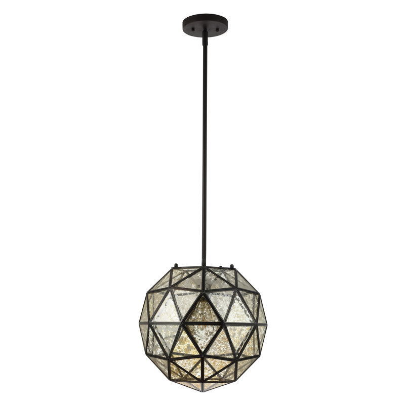 Luminaire suspendu sphère 1 lumière DEL Castleman, Noir / laiton or, H 51 po