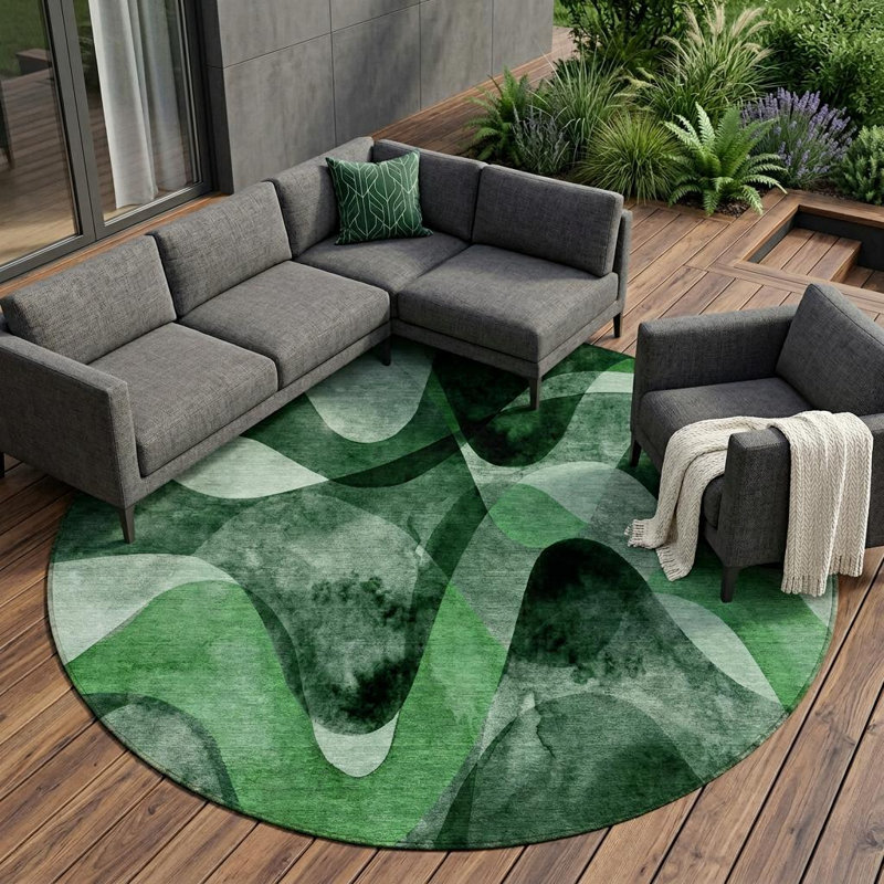 Tapis extérieur rond lavable antidérapant 8 pi rond vert fougère