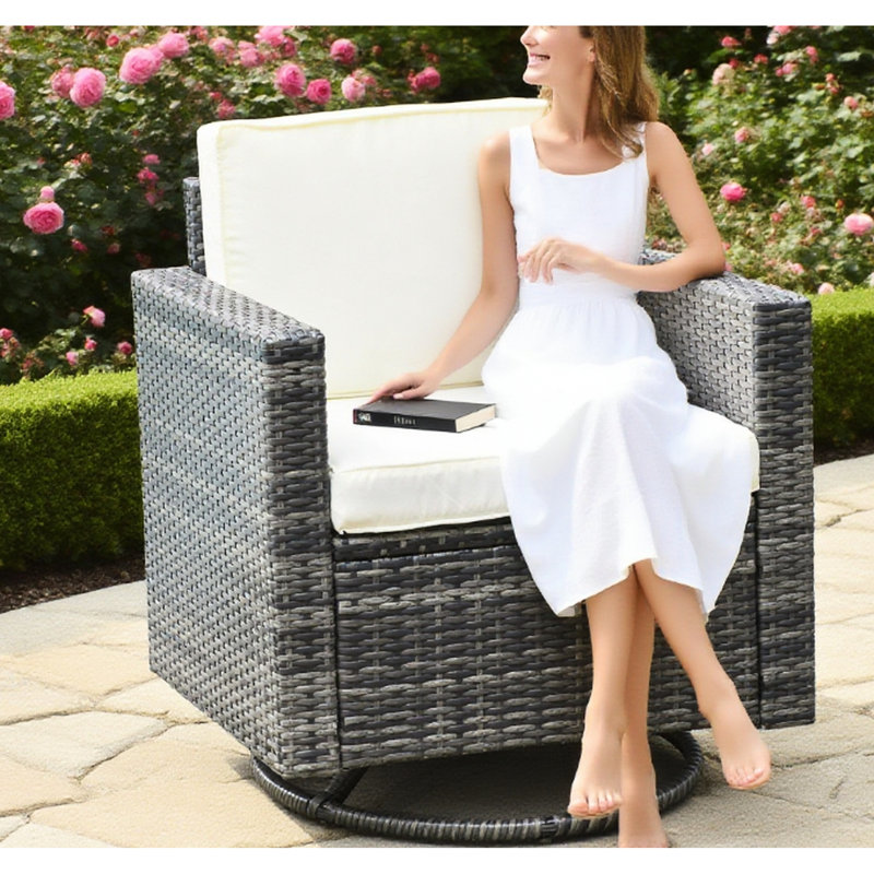 Outdoor Swivel Rocker Chair With Grey , 360 - Degree Swivel, Rock Back And Forth, Cushioned Seating, 28.25" D Depth, 31" H Height, Strong Steel Frame In Pe Rocking Movement, Seat Back, 20.75" W Size,