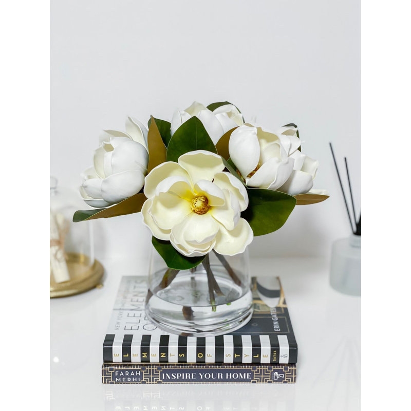 Premium REAL TOUCH White/Cream Magnolia Stems – Lifelike Faux Magnolia Flowers