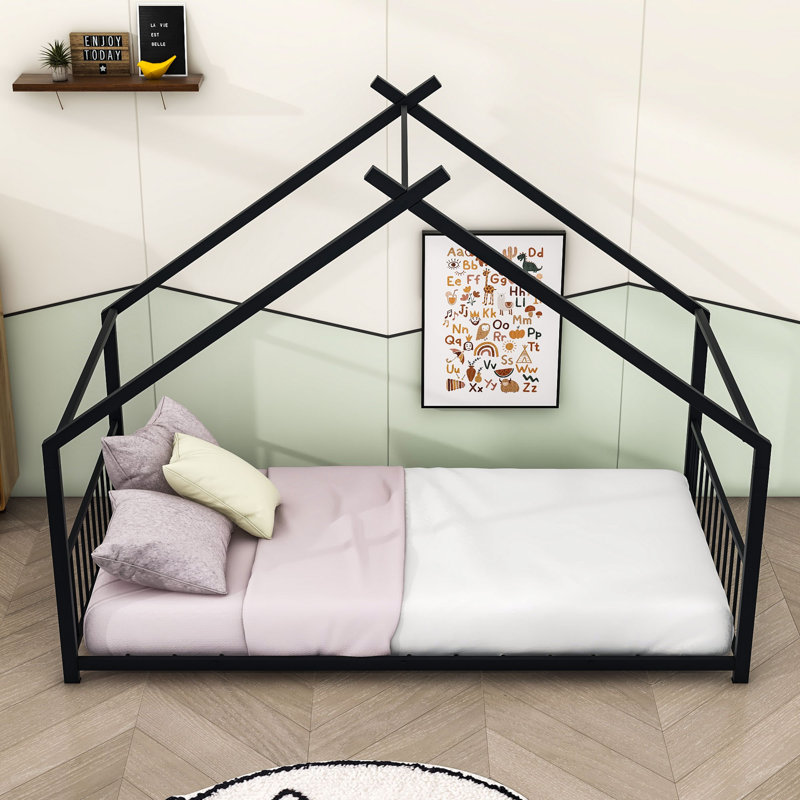Metal House Bed, Black, Twin