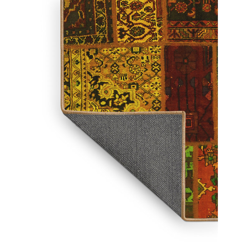 Tapis de couleur unie en laine / polyester tissé à la machine en jaune / rouge / vert, Rectangle 2 pi x 3 pi
