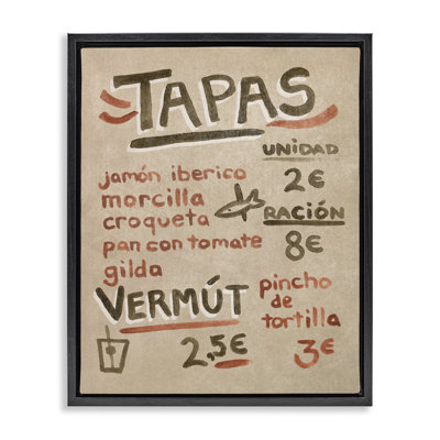  Spanish Tapas Menu Framed Floater Canvas Wall Art by June Erica Vess