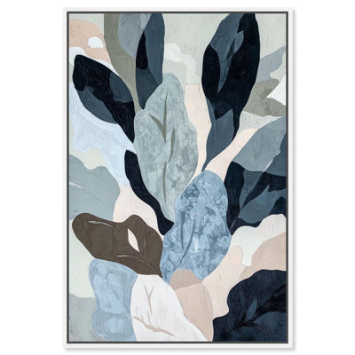 Overlapping of Leaf II Canvas Print Blue Wall Decor by Art Remedy, White Frame, 10 x 15