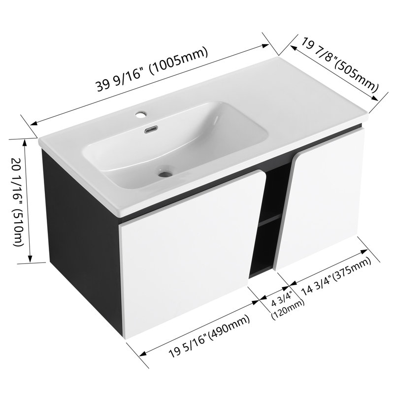 Ensemble de meuble-lavabo mural simple 40 "avec lavabo en céramique