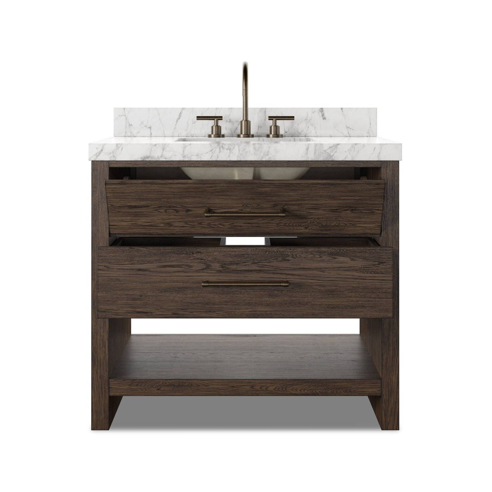Mattia Single Bathroom Vanity, Satin Espresso Oak, Carrara Marble