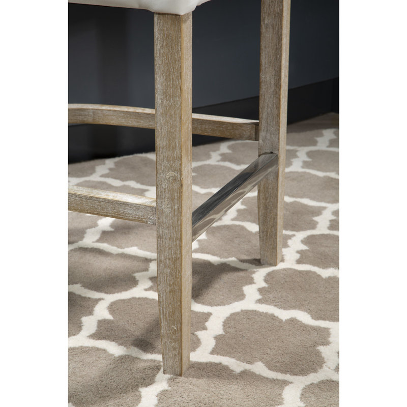 Brodeur Upholstered Bar Stool with Solid Wood Frame, Oak, Ivory