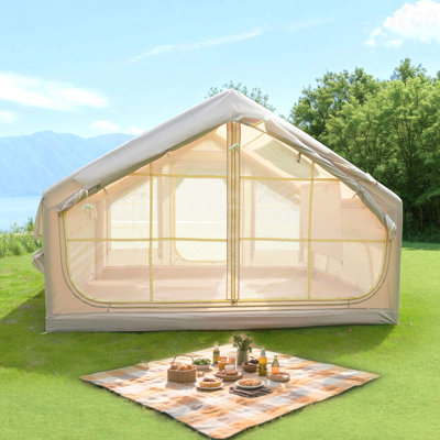 6.3m ² Inflatable Camping Tent , 4 Season Waterproof Windproof, Clear Skylight & 420D Oxford Waterproof, Air Tent with Mesh Windows/Doors
