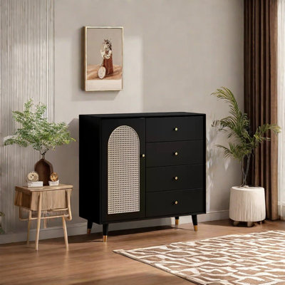 Buffet avec porte en rotin