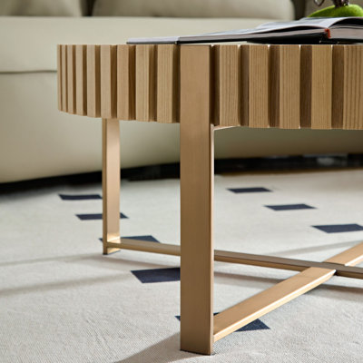 Table basse ronde moderne de 31,5 pouces pour salon, petite table basse avec piédestal robuste, bois de frêne naturel