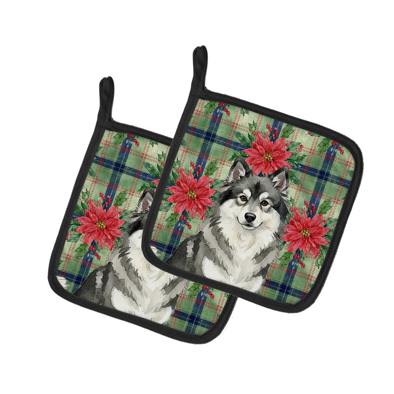 Paire de poignées Keeshond Christmas Poinsettas