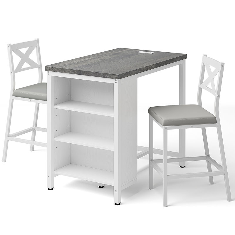  Ensemble de petite salle à manger 3 pièces de style transitionnel avec tablettes de rangement réglables, ensemble de table de salle à manger à hauteur de comptoir de l 35 po avec 2 chaises rembourrées en polyuréthane pour petit espace, coin-repas, salon et salle d'étude
