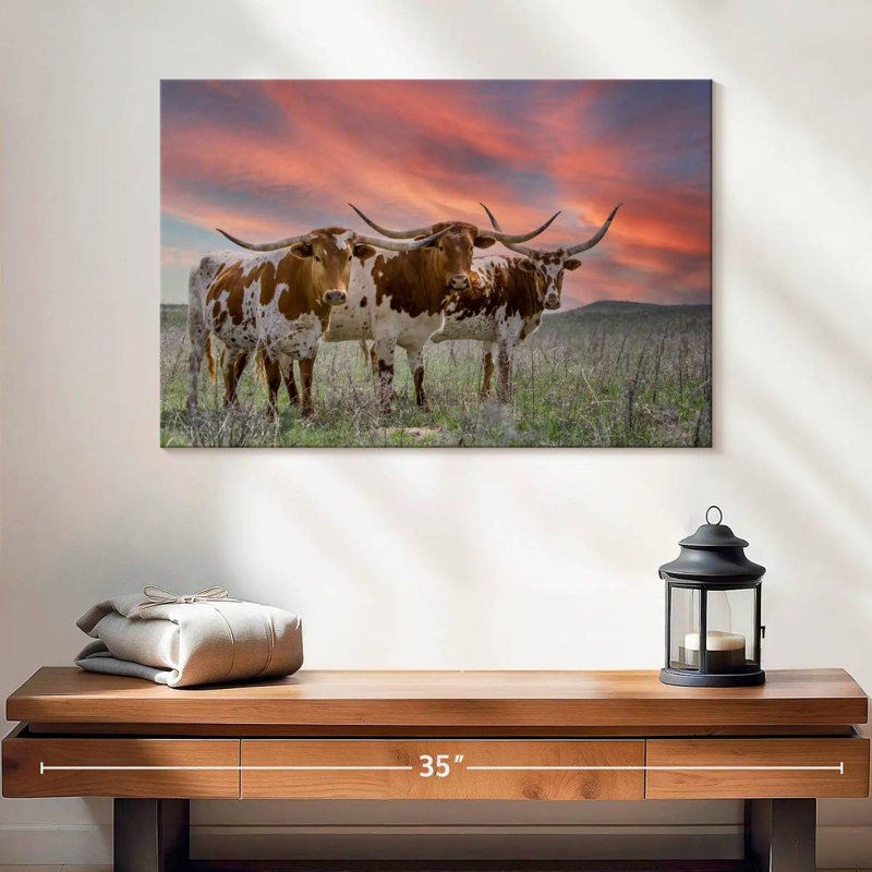 Three Texas Longhorns, 16" H x 24" W