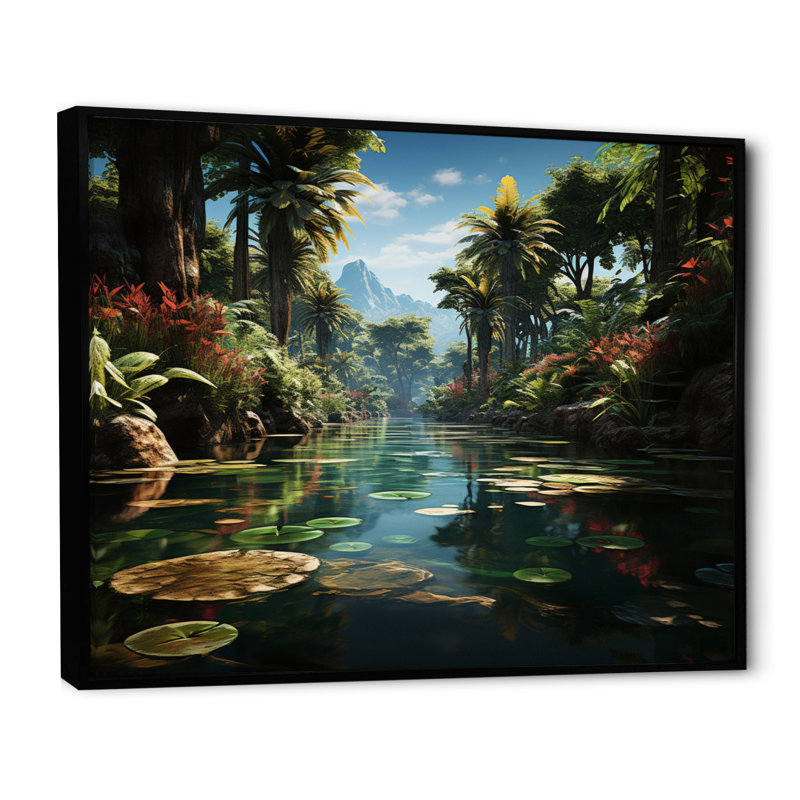 Oasis dominicaine dominicaine I - reproduction sur toile, H 24 po x l 32 po x P 1 po, Cadre flottant noir