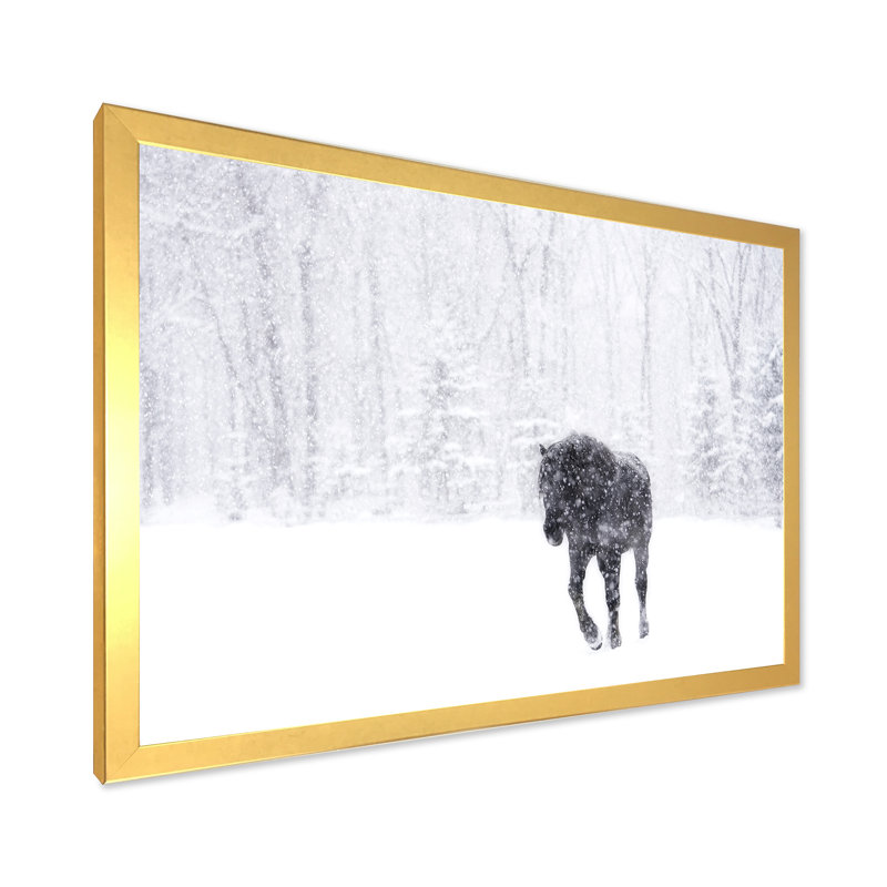 Cheval dans la forêt d'hiver - œuvre d'art traditionnelle sur toile, H 8 po x l 12 po x P 1 po