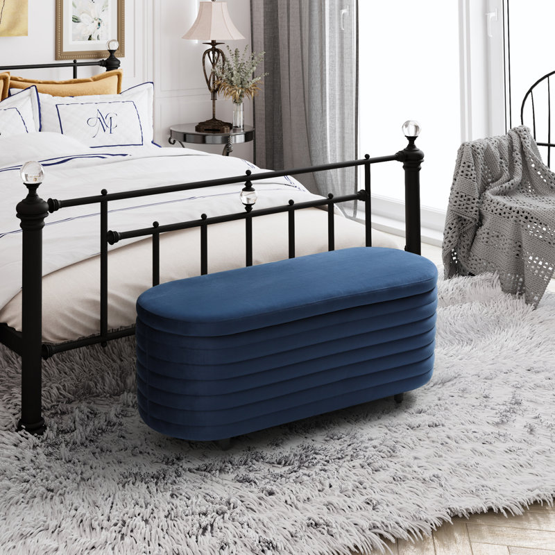Farrah Upholstered Storage Bench, 18.1" H x 42.5" W x 17" D, Navy