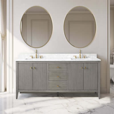 Ensemble de meuble-lavabo autoportant à double cuve 72 po avec plateau en marbre Lavallon