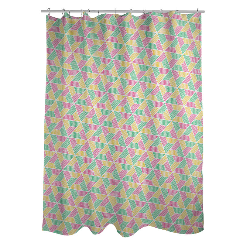 Katelyn Elizabeth Geometric Shower Curtain, Green/Pink/Yellow