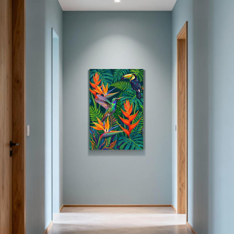Animaux, oiseaux tropicaux et fleurs, H 12 po x l 18 po
