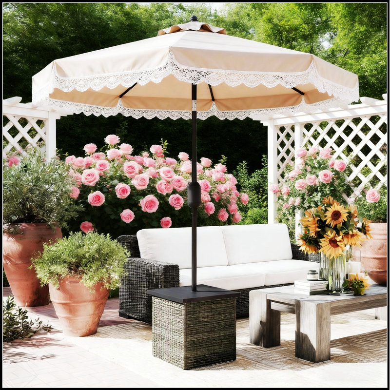 Table d'appoint carrée en osier avec trou pour parasol, durable et polyvalente, Gris