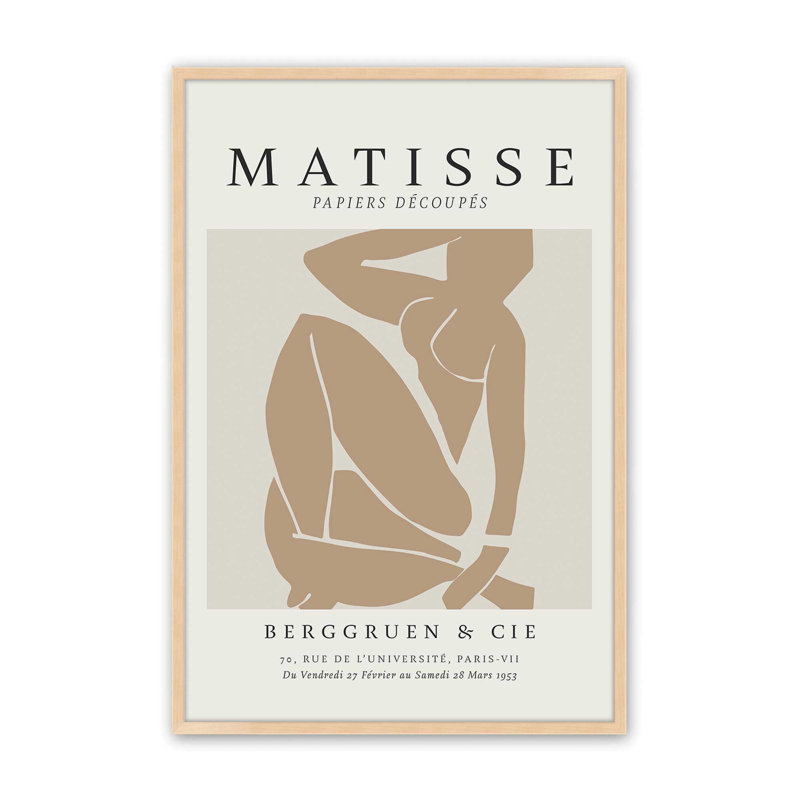 Matisse's Nude III avec imprimé brun clair, H 21 po x l 17 po, Reproduction encadrée sans passe-partout, Érable brut