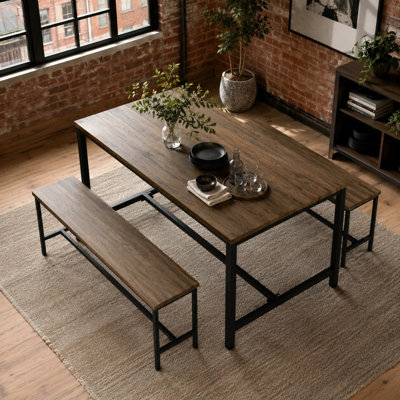 Set of 2 Industrial Dining Bench Powder Coated Steel Frame Table Seating