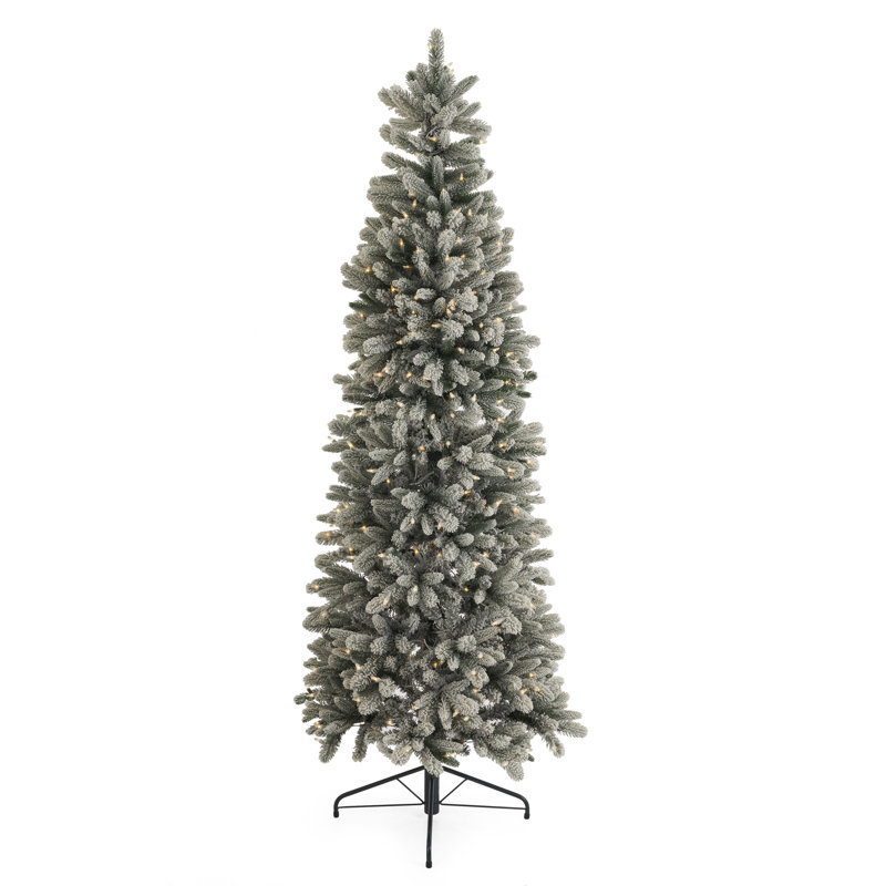 Home Heritage 7 Foot Slim Pine Prelit Flocked Artificial Christmas Tree