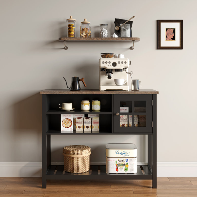 Buffet de 39,4 po de largeur avec porte vitrée et tablette réglable, Noir