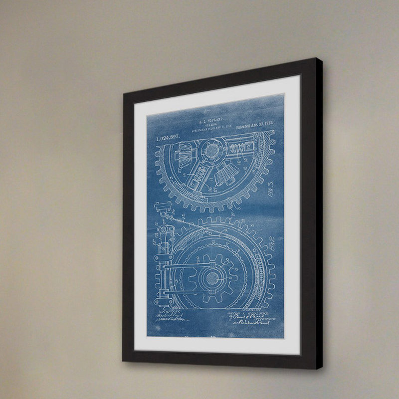 « gears 1912 blueprint » par steve king, reproduction d’art encadrée, H 18 po x l 12 po x P 1,5 po