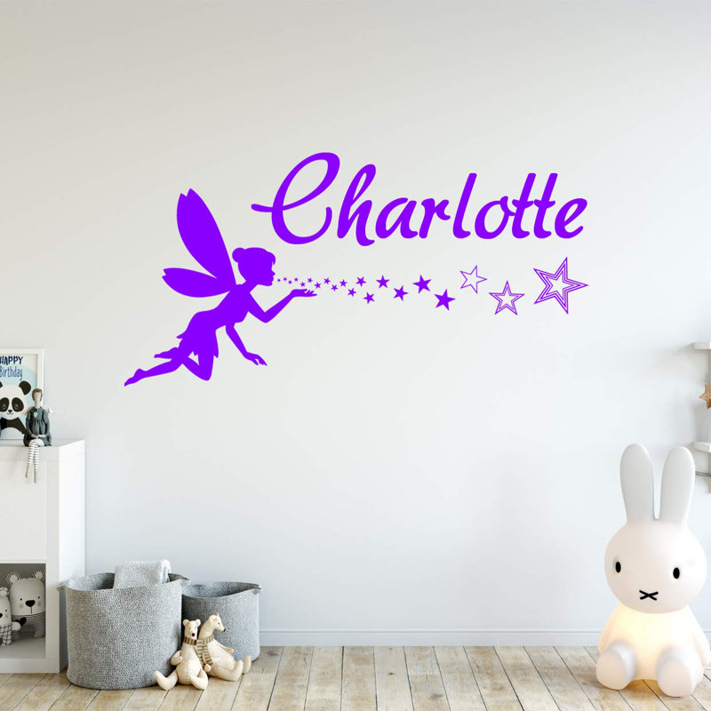 Décalcomanie murale personnalisable nom personnalisé fée, H 16 po x l 32 po, Mauve