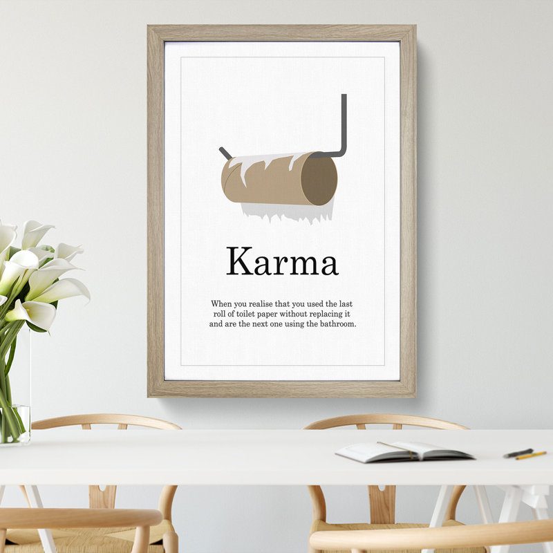 Karma - Picture Frame Typography, Oak Framed, 48cm H x 36cm W x 2cm D