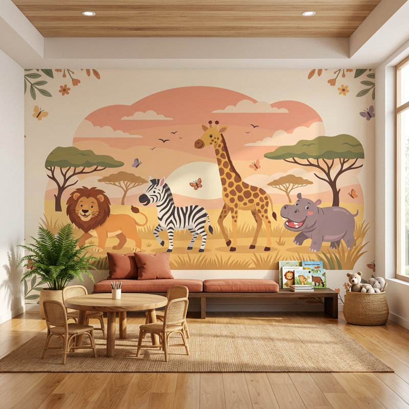 Papier peint animaux Safari, 120"x96", Peler et coller