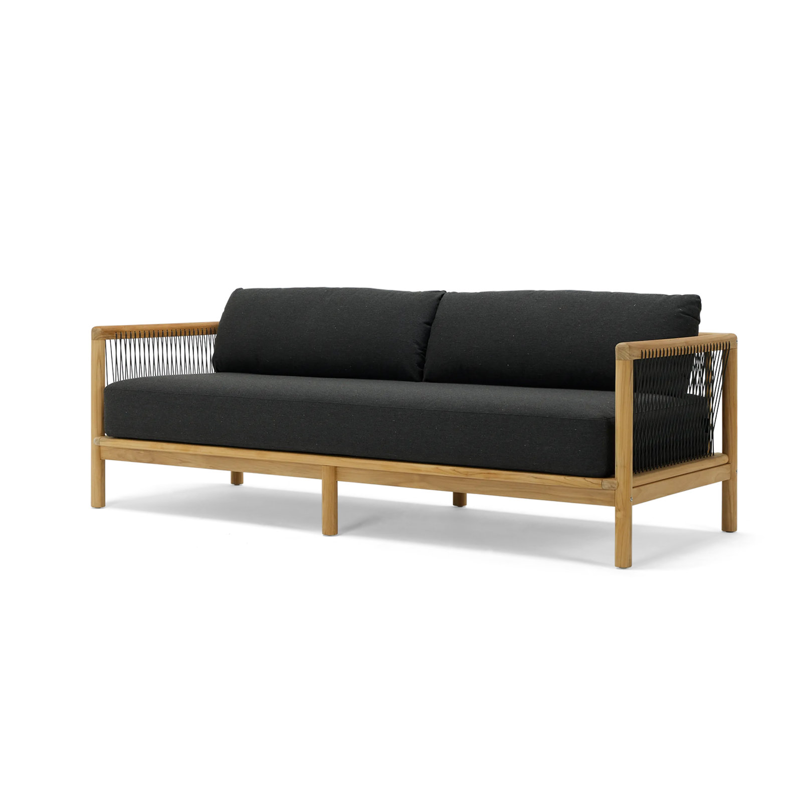 Reel Collection 82'' Wide Reversible Teak Patio Sofa with Sunbrella® Cushions, Sunbrella Heritage Char