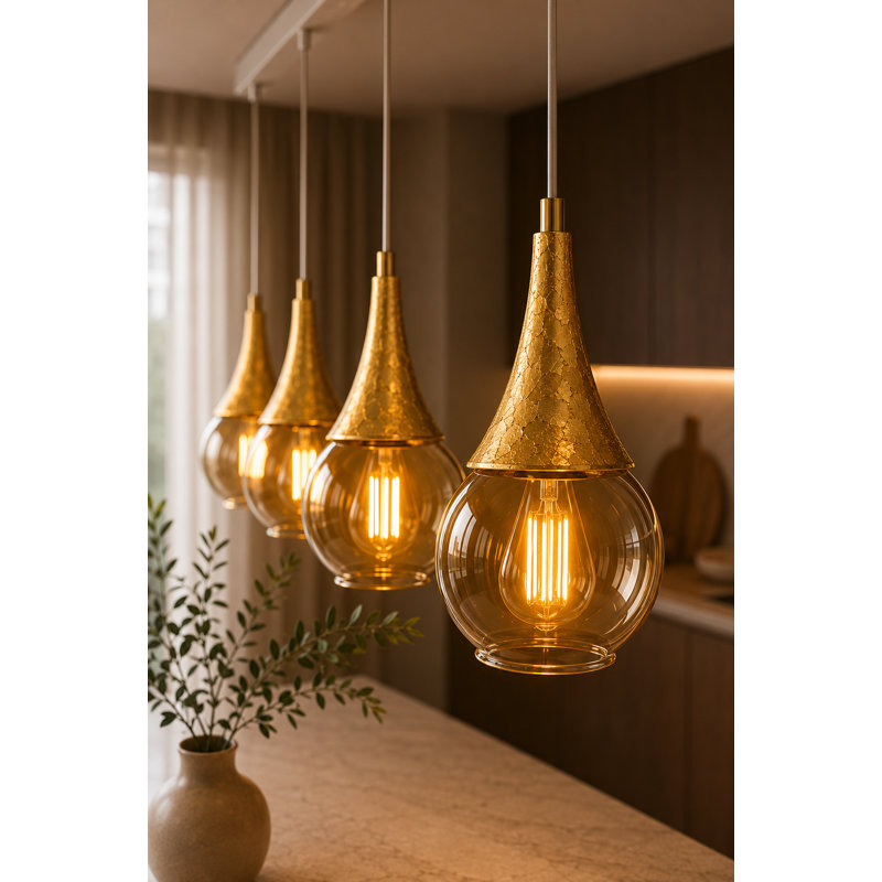 Creasy 4 - Light Kitchen Island Pendant, Gold, White/Gold