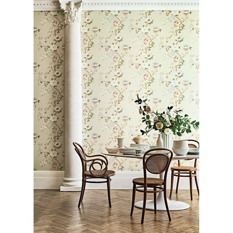 Camellia Floral Wallpaper Roll, Coral/Light Blue