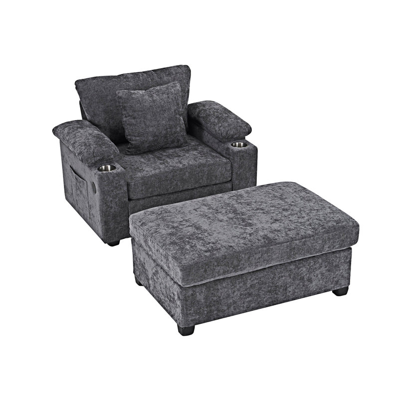 Upholstered Accent Chair With Ottoman, Dark Grey
