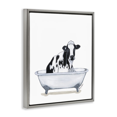Cow in Tub Sketch Framed Floater Canvas Wall Art by Ashley Justice