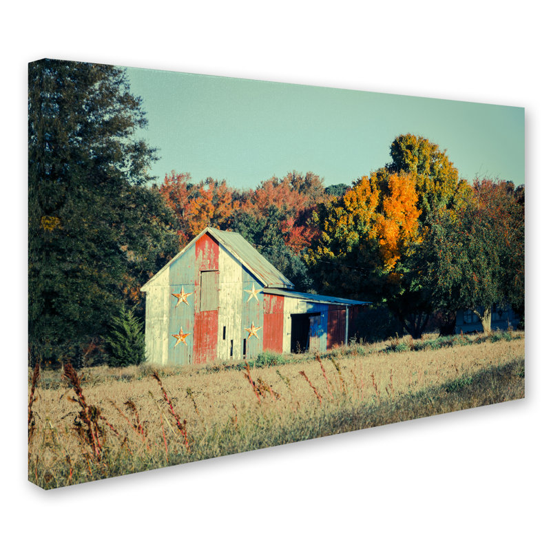 Keona Patriotic Barn in Field, reproduction de photo sur toile tendue, H 12 po x l 19 po x P 2 po