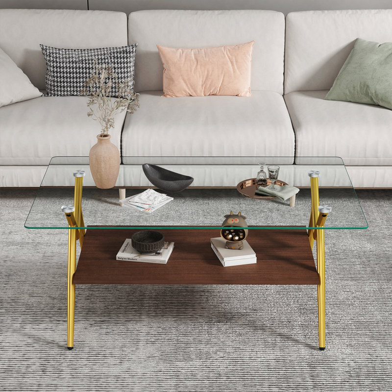 Table basse rectangulaire, table moderne, Clair, Doré