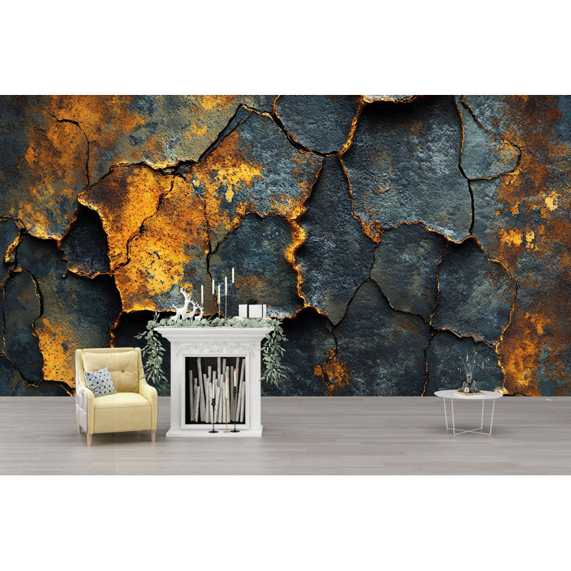 Cracked Lava Texture Wallpaper With Glowing Surface, Volcanic Abstract 3D Wall Art For Gaming Rooms, Man Caves, Or Bold Accent Walls